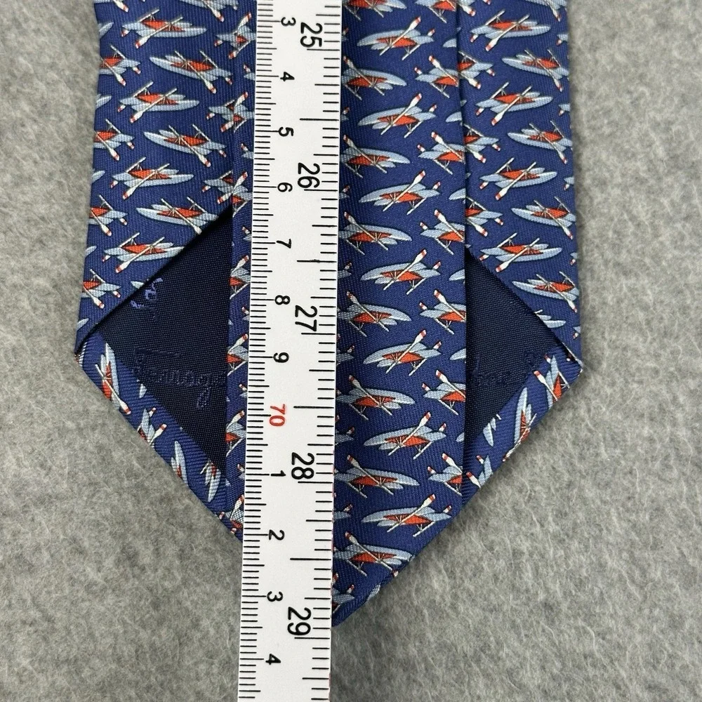 Vintage Salvatore Ferragamo Silk Tie Rowing Scull Boat Print Italy Blue 58x3.6